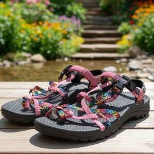 Skechers Women’s Reggae Bright Direction Black Flats Strappy Sandals‎ Size 9